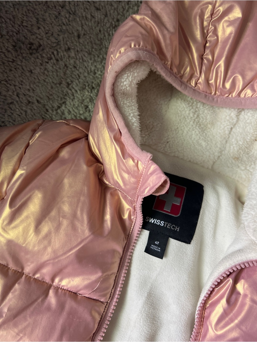 Swiss Tech Iridescent Pink Hooded Puffer Jacket for Kids - Picture 3 of 5